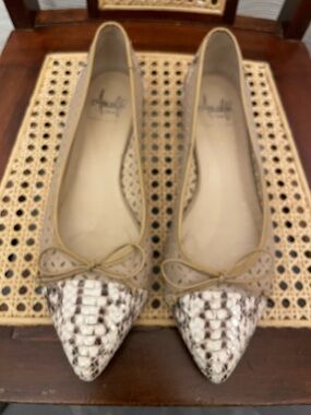 Amalfi Beige Pointed-Toe Flats with Snake-Print Cap